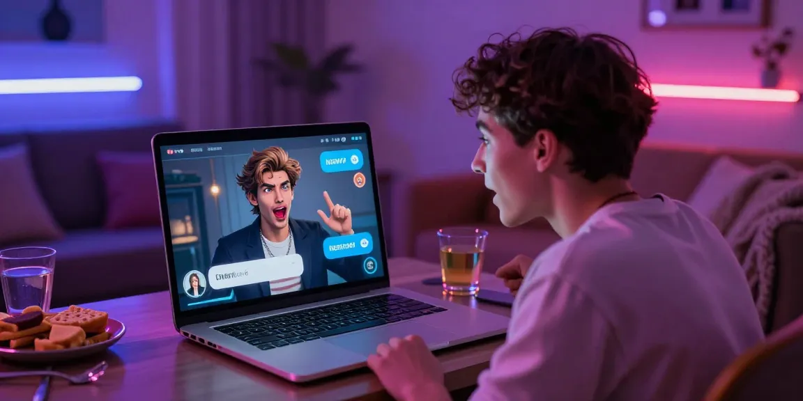 Immersive NSFW AI chat experience with engaging character on a laptop in a cozy room setting.