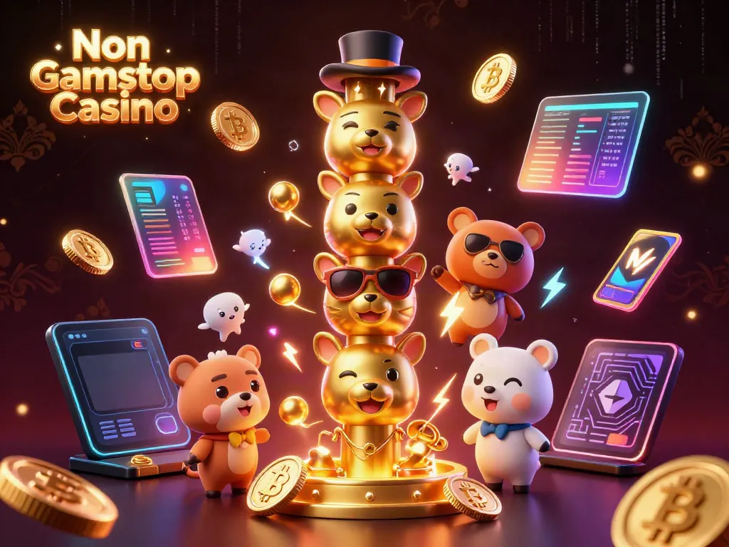 Engage with Non Gamstop Casino in this rich 3D illustration featuring dynamic characters and vibrant casino elements.