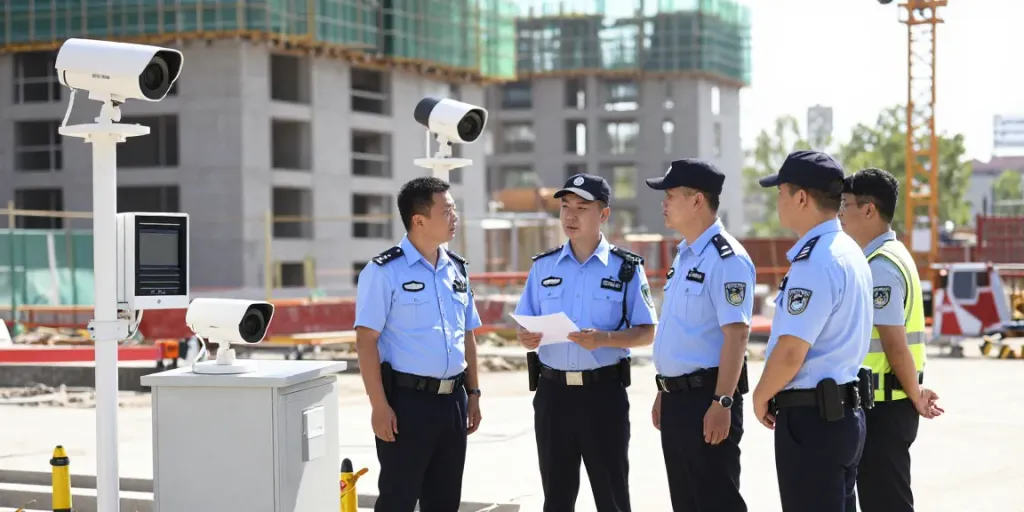 Construction Site Security with professional guards monitoring a secured area, ensuring safety at local building projects.