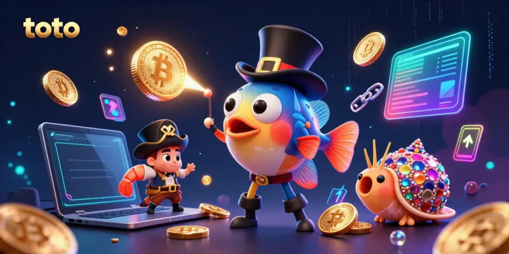 Engage with toto in a vibrant casino scene featuring a deep-sea anglerfish and treasure-laden shrimp.