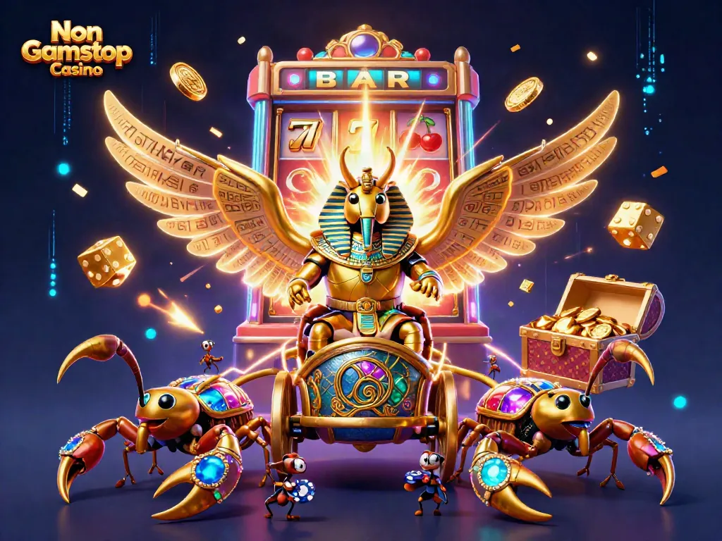 Experience the excitement of Non Gamstop Casino with a vibrant 3D gaming scene full of animated characters and elements.