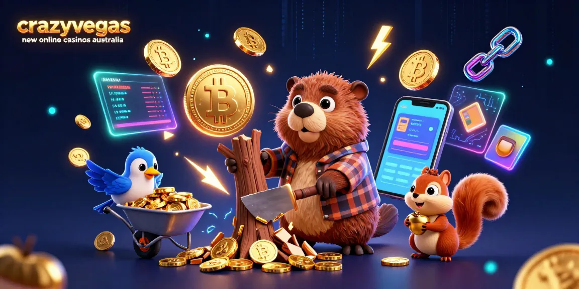 Experience excitement with crazyvegas new online casinos australia as a beaver character gathers golden coins in this vibrant scene.